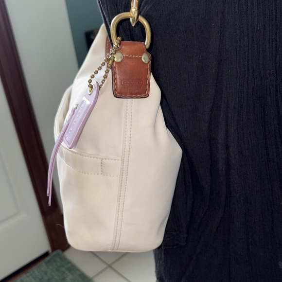 Coach Y2K mini bag  shoulder bag  nylon canvas white/ saddle brown leather trim - Picture 11 of 17